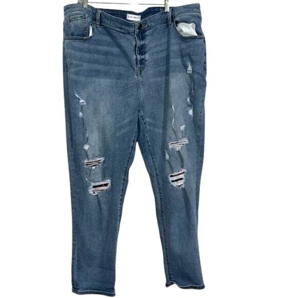 Lane Bryant Mid-Rise Boyfriend Jeans With Flex Magic Waistband Distressed Style - Picture 1 of 10